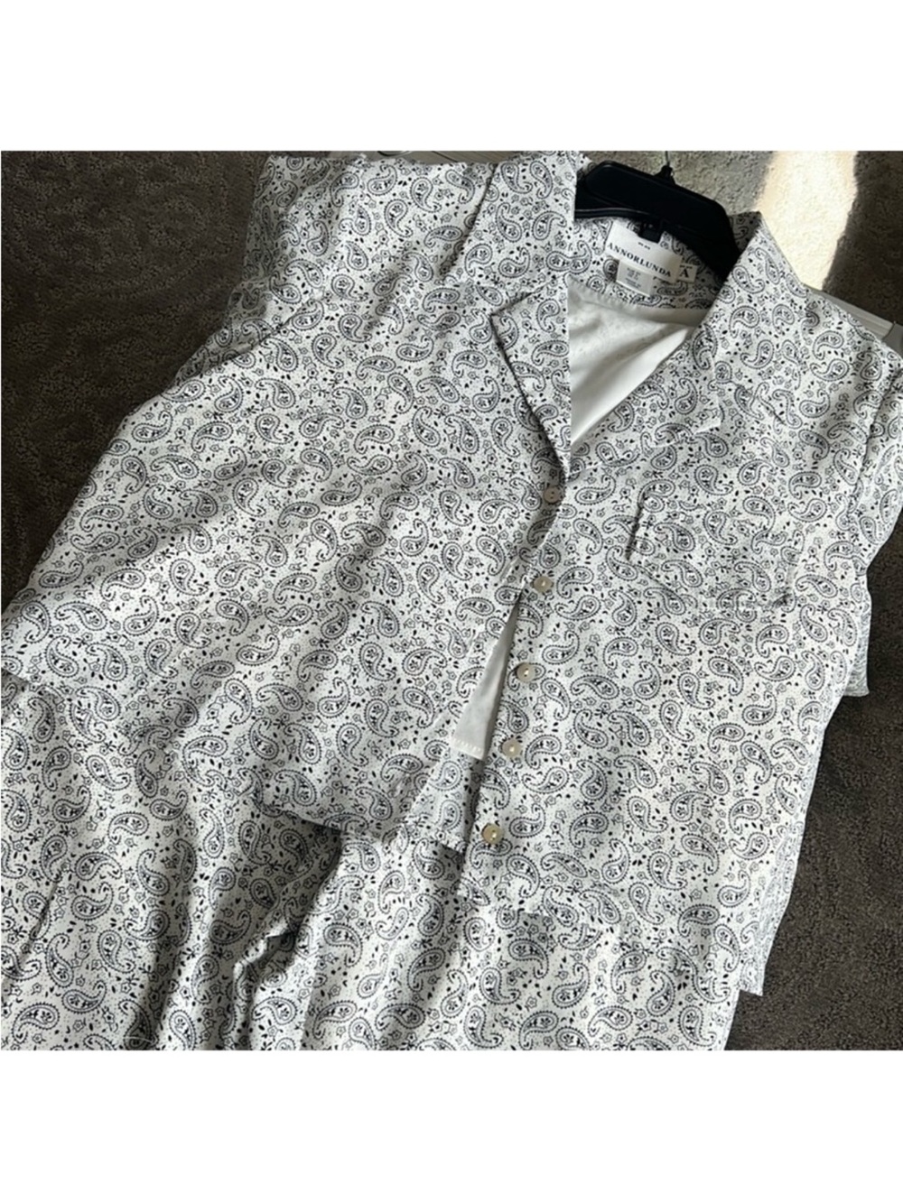Paisley Print Button-Up Shirt Dress and pants in White & Black